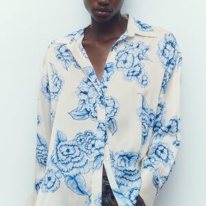 Zara Satin Floral Blouse Size XL